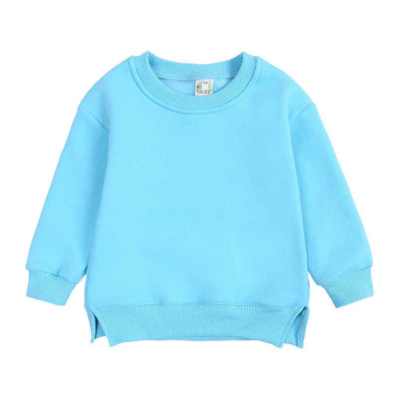 Wholesale Hoodie, Round Neck Pullover, Solid Color with Fleece, Autumn and Winter Baby Clothes